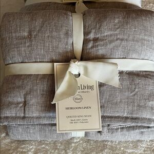 Two Heirloom Linen Quilted King Sham in Grey NWT Southern Living / Dillards